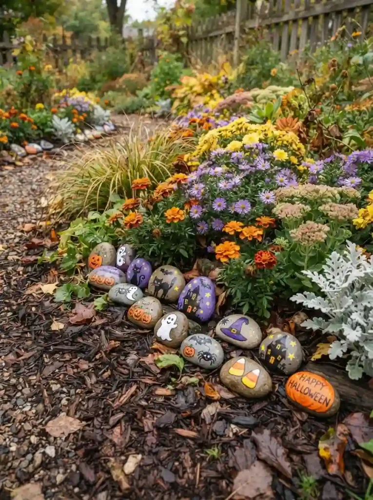 9. Painted Halloween Garden Stones
