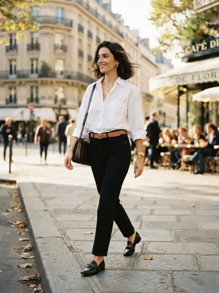 1. Black Jeans with a Crisp White Button-Down Shirt