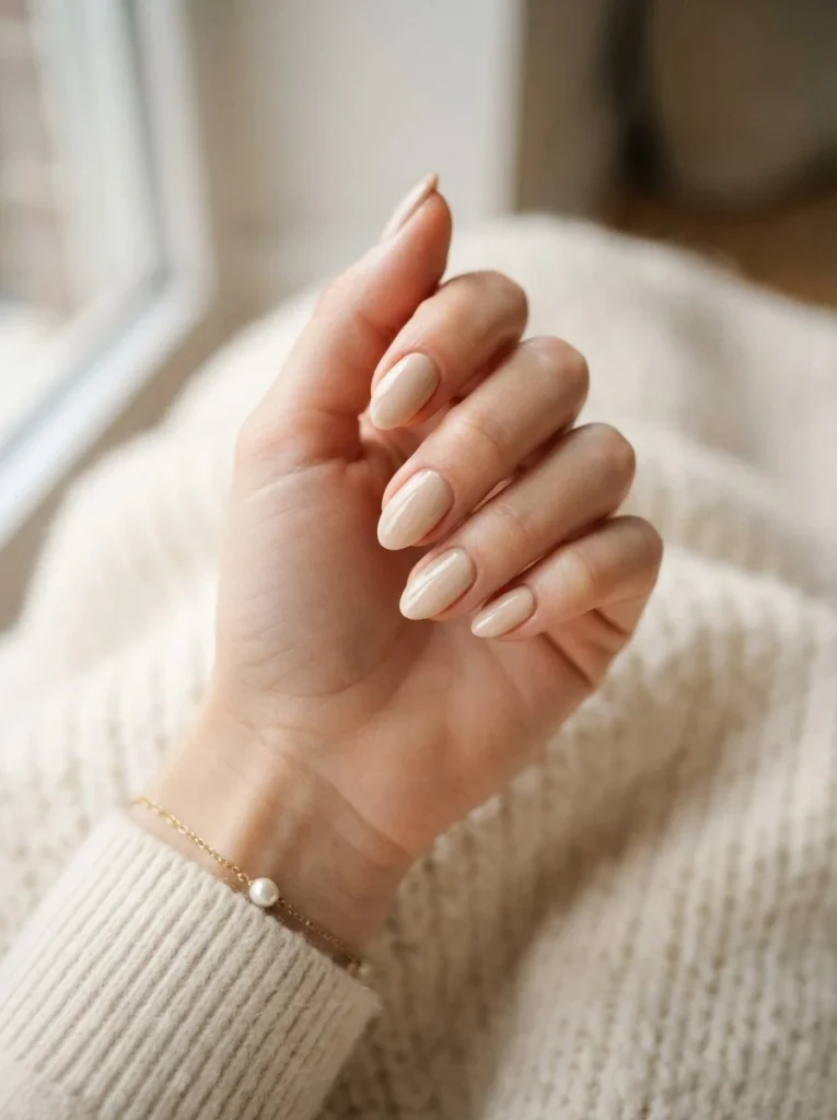 1. Creamy Beige Nails with a Glossy Finish