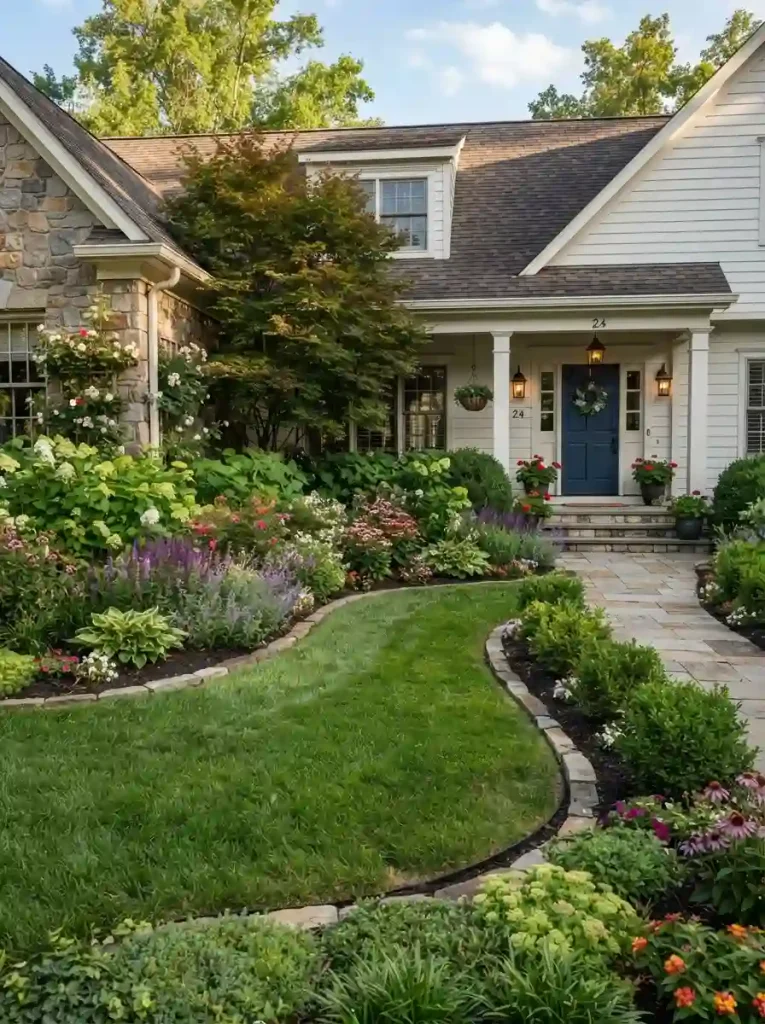 1. Frame the Entrance With Layered Planting Beds