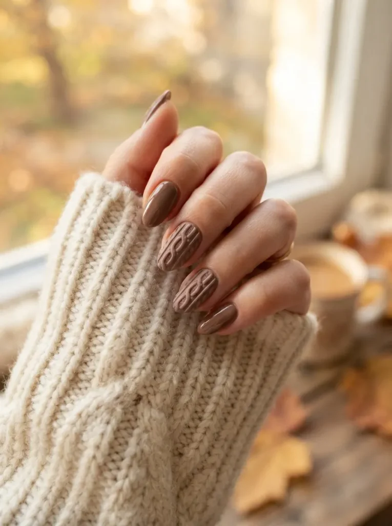 1. Mocha Cable Knit Nails