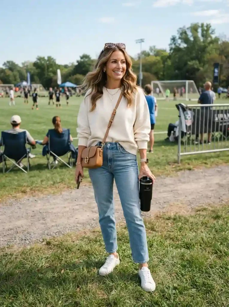 1. Straight-Leg Jeans With a Relaxed Sweatshirt