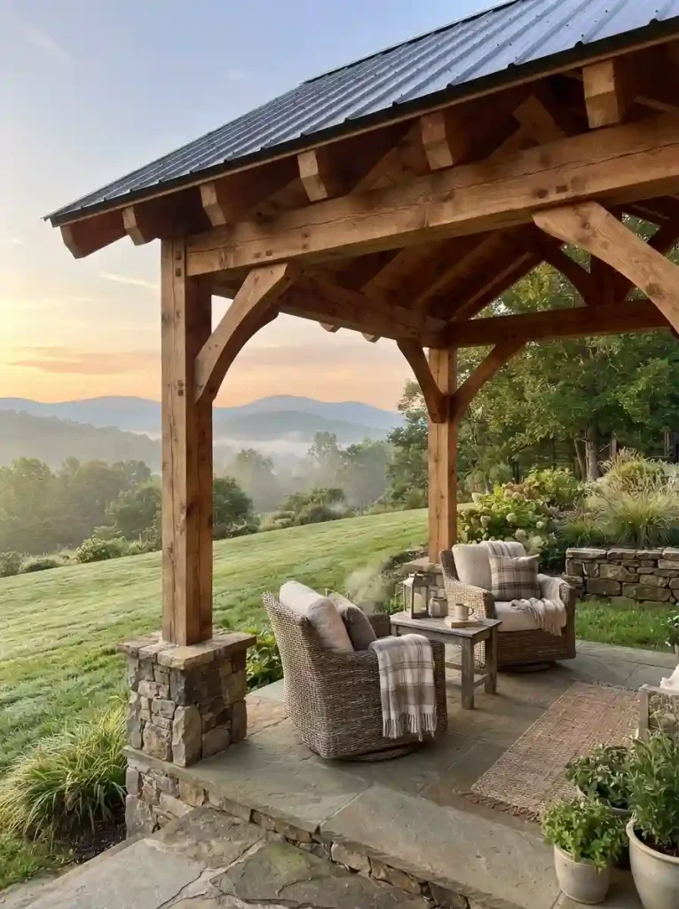 1. Timber-Frame Pavilion on Stone Piers