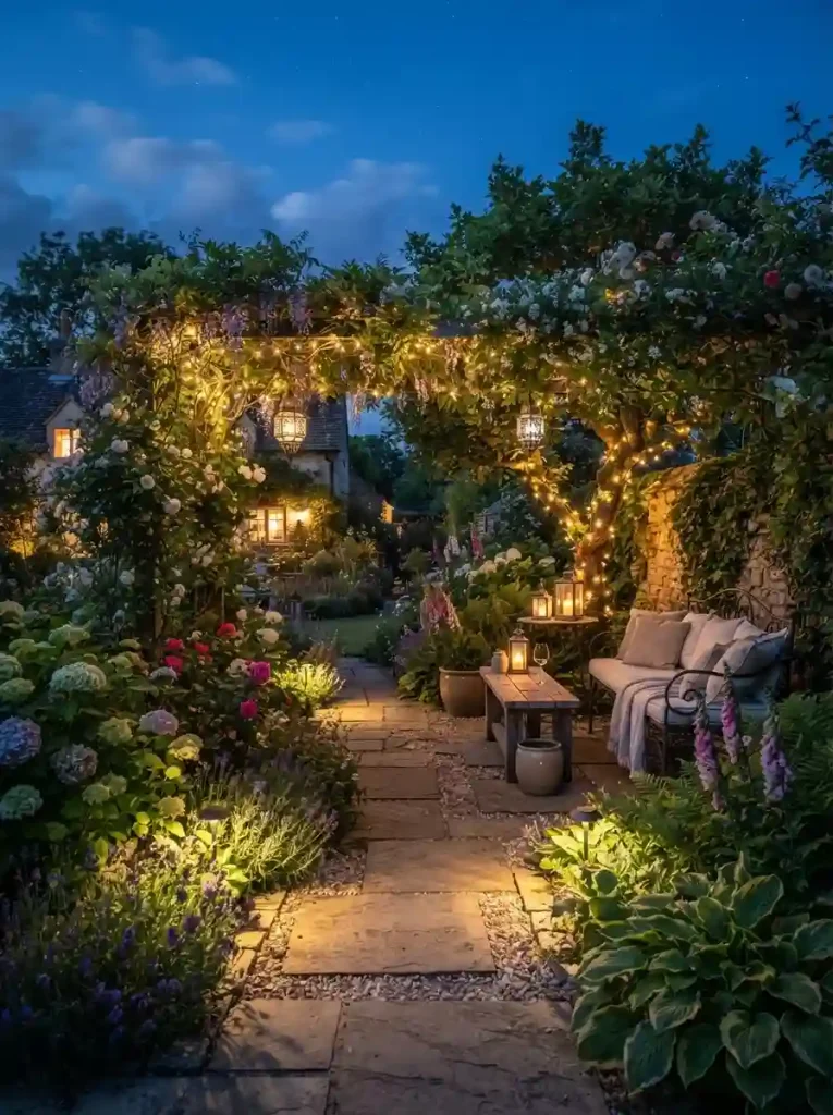 10. Create a Moonlit Garden With Soft Evening Lighting
