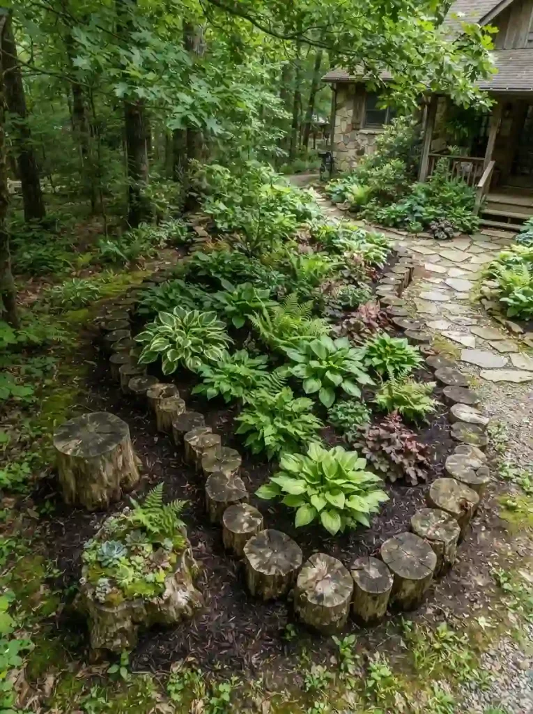 10. Log Edging and Stump Accents