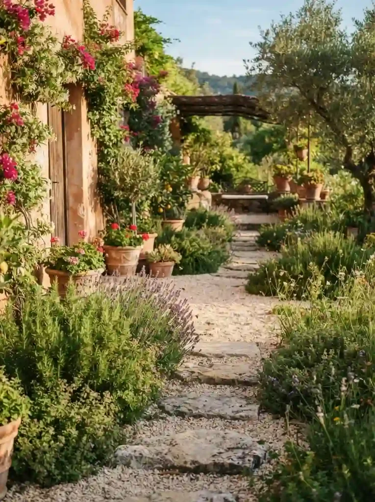 10. Mediterranean Herb Garden Along the Path
