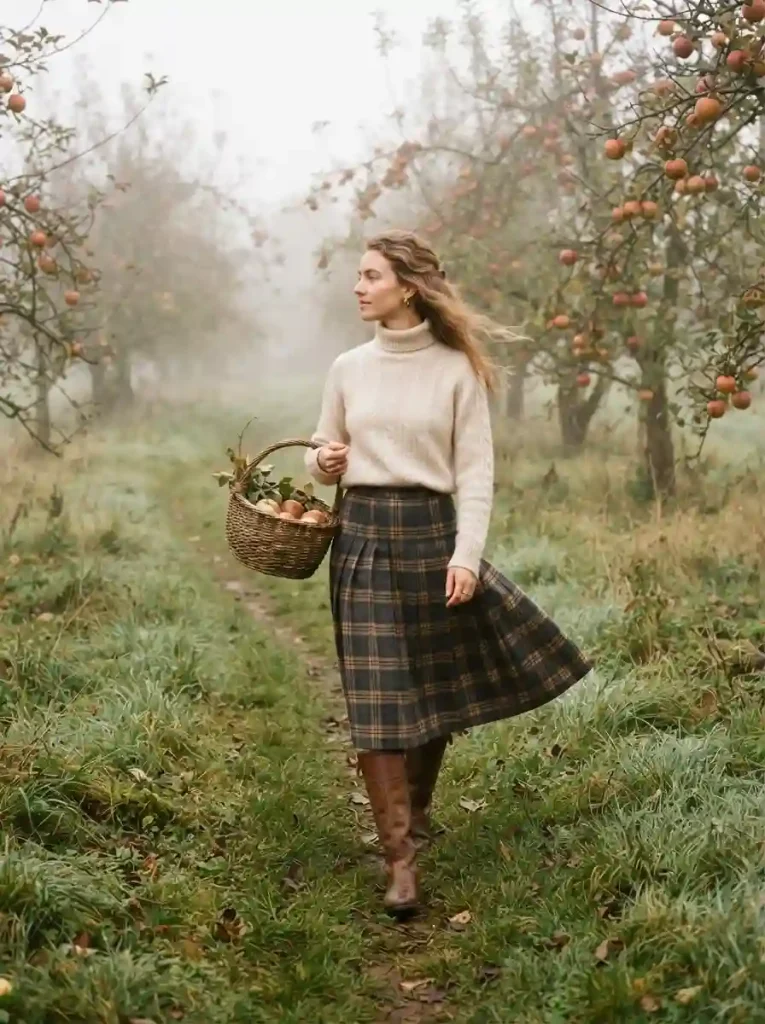 10. Plaid Pleated Midi Skirt with a Cream Turtleneck
