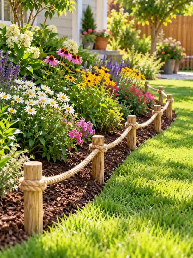 10. Rope and Stake Garden Edging