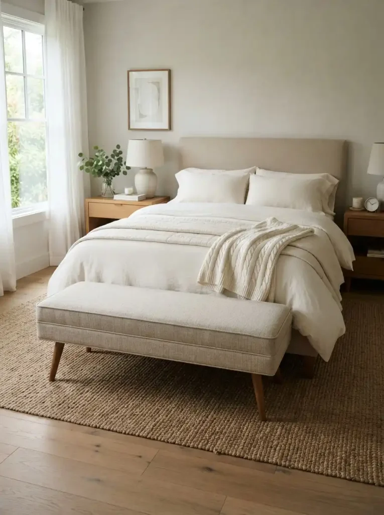 11. Add Comfort With a Bench at the Foot of the Bed