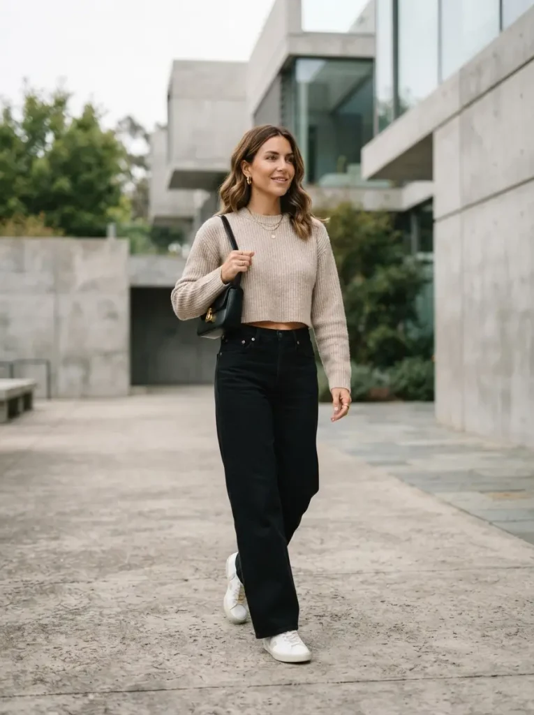 11. Black Jeans with a Cropped Sweater
