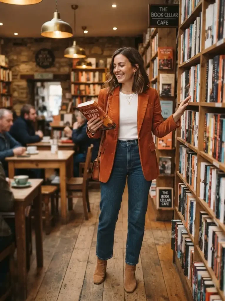 11. Corduroy Blazer with High-Waisted Jeans