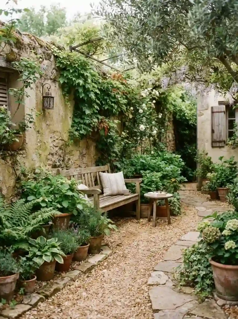 11. Make a Small Rustic Courtyard With Gravel and Greenery