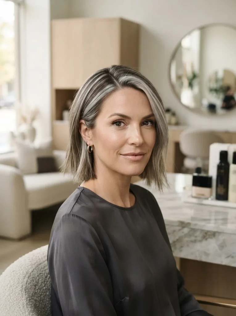 11. Silver Highlights on a Short Bob