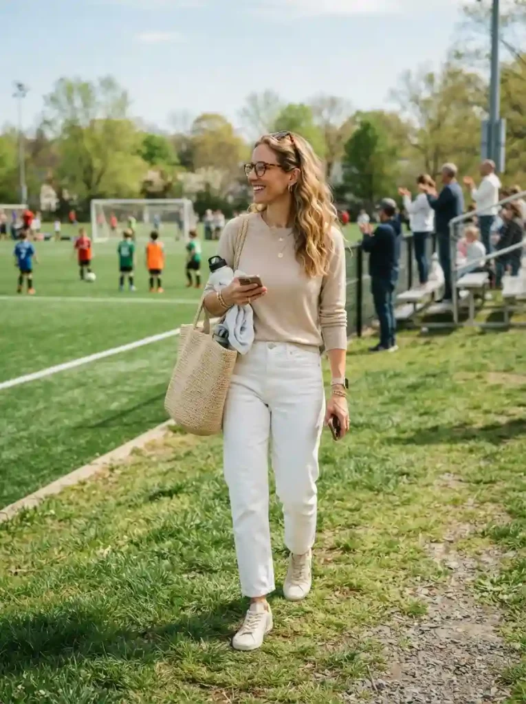 11. White Jeans With a Lightweight Knit Top
