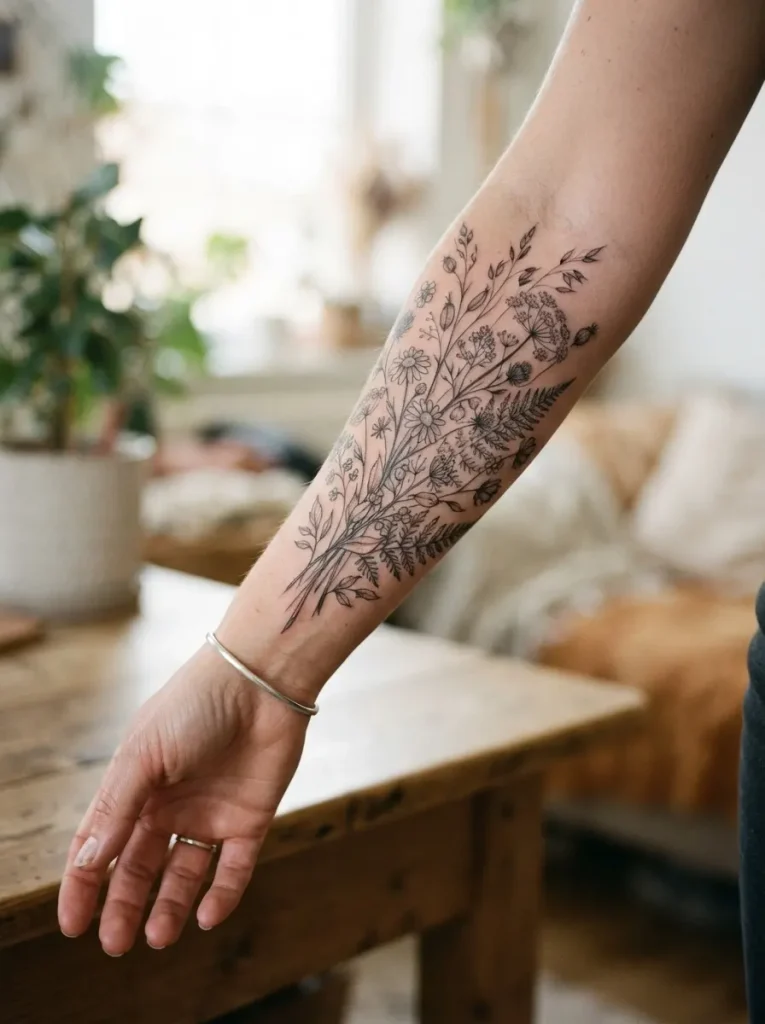 11. Wildflower Bouquet Tattoo