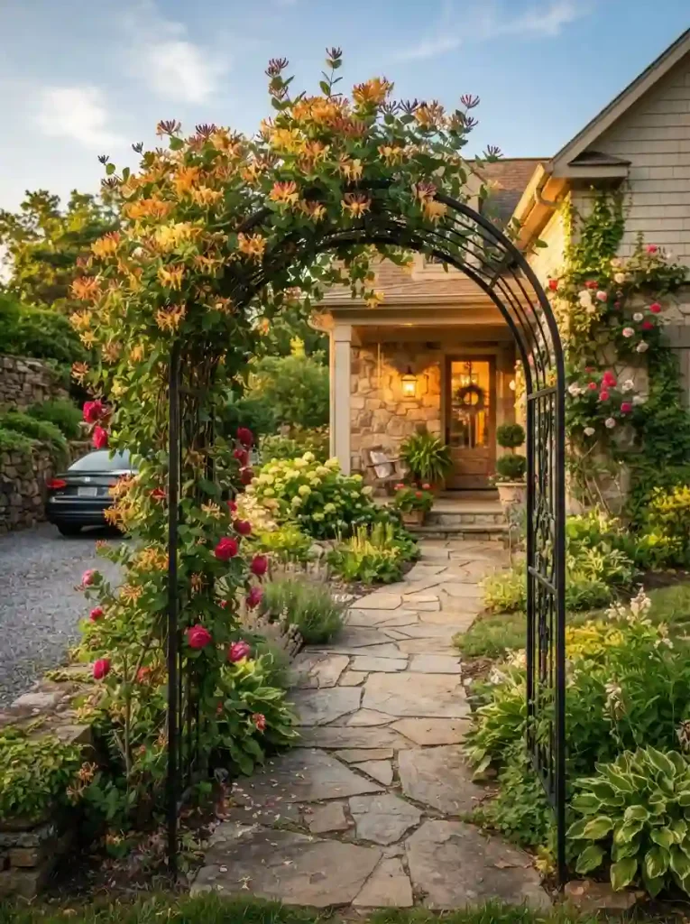 12. Add an arched arbor where the walkway meets the driveway