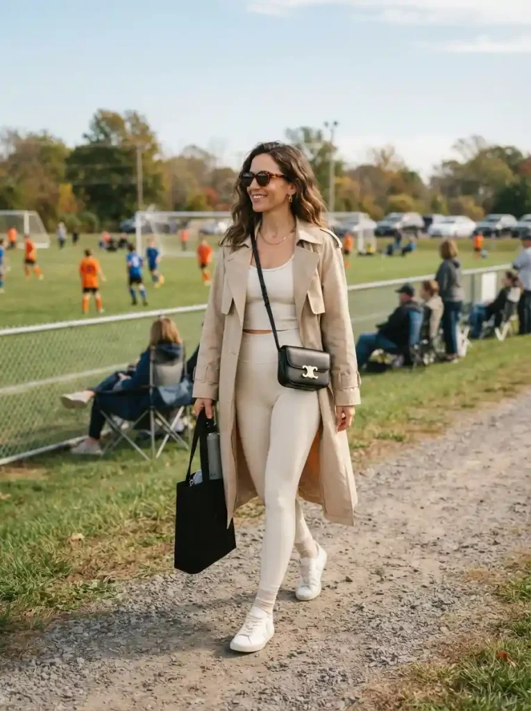 12. Athleisure Set With a Lightweight Trench