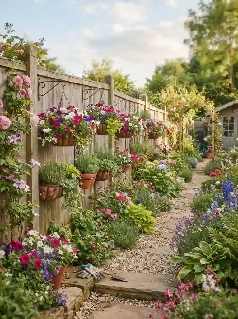 12. DIY Outdoor Fence With Hanging Planters