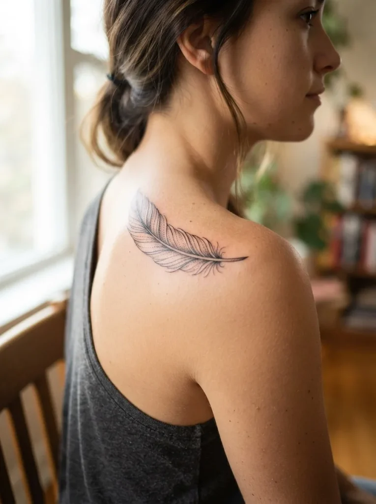 12. Feather Shoulder Tattoo