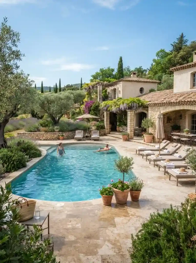 12. Mediterranean Poolside with Natural Stone