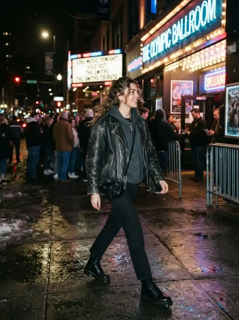 12. Oversized Leather Jacket With A Hoodie