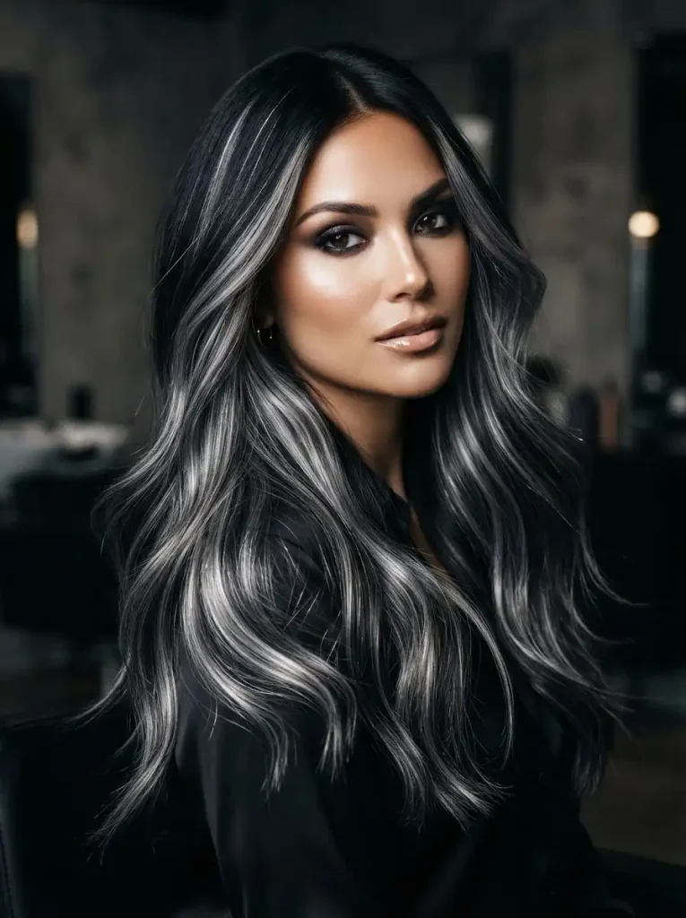 12. Silver Highlights on Black Hair