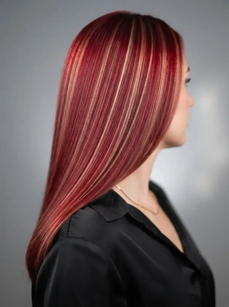 12. Sleek Ruby Red with Fine Blonde Slices