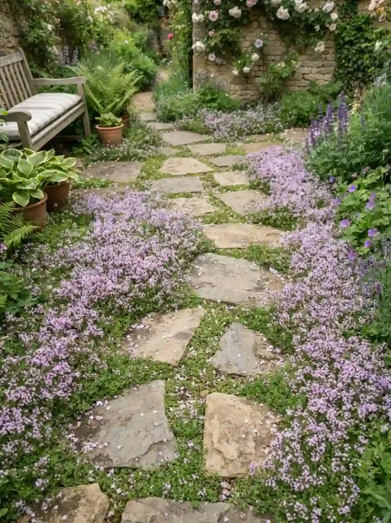 12. Soften Stepping Stones with Creeping Thyme