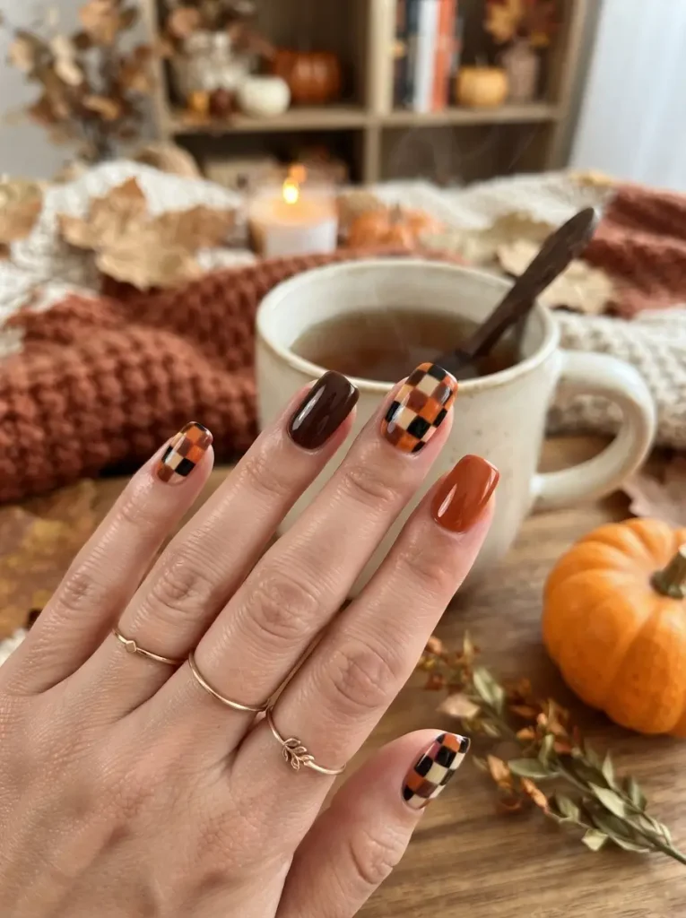 12. Spooky Checkerboard Nails