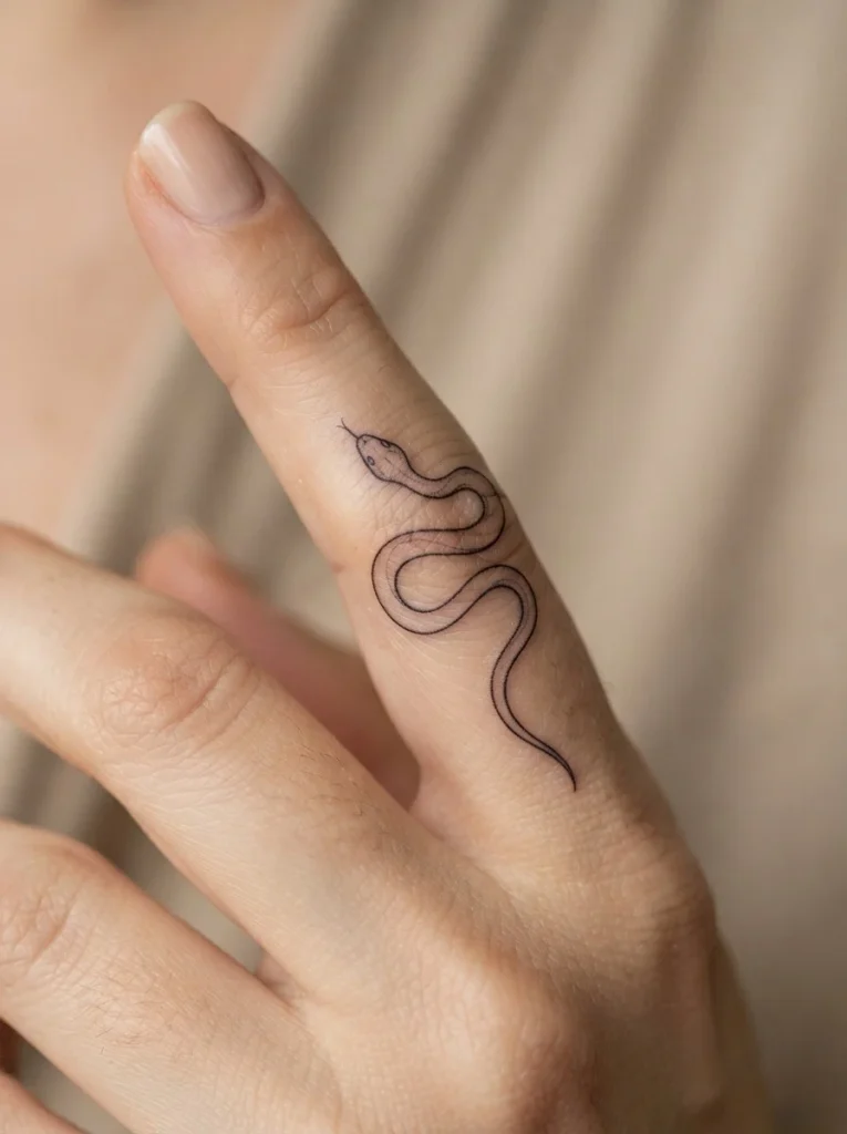 12. Tiny Snake Finger Tattoo