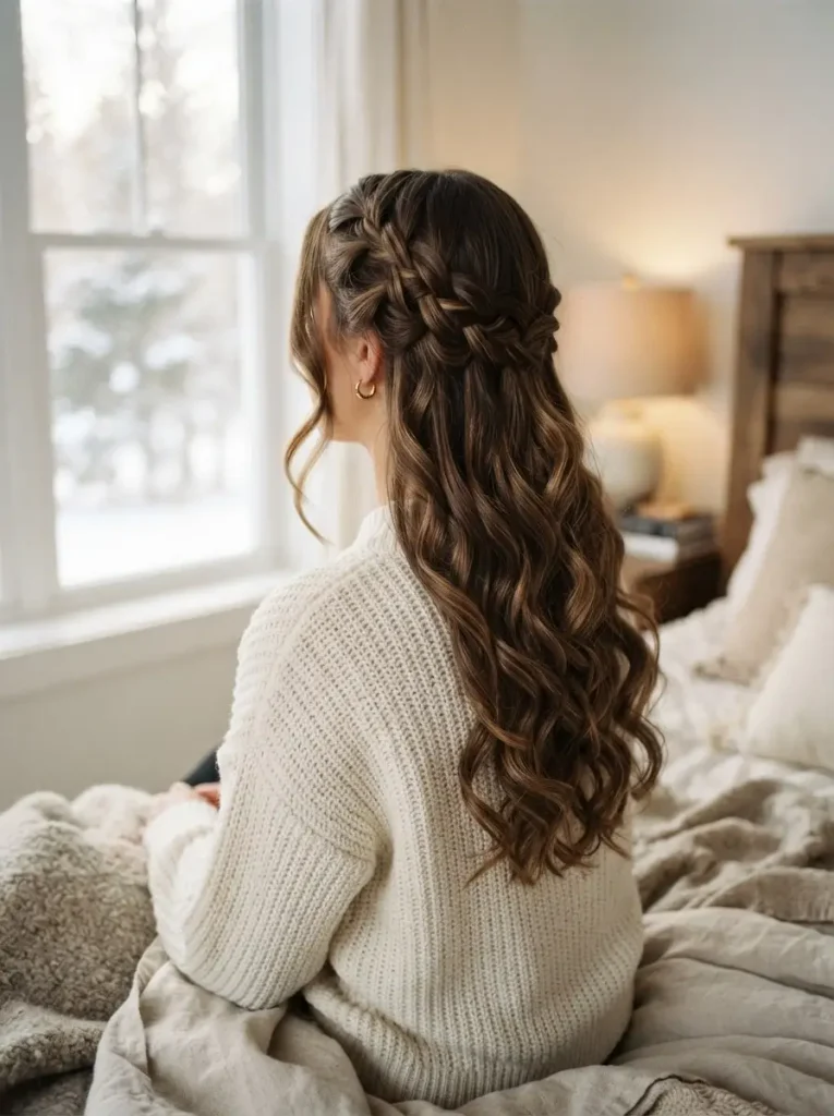12. Waterfall Braid with Loose Winter Curls