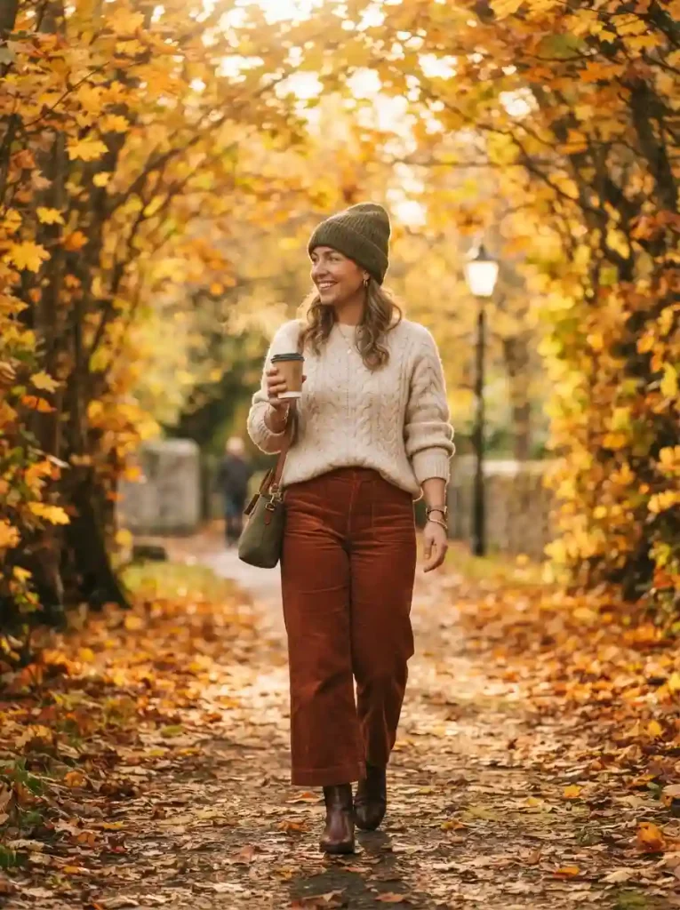 12. Wide-Leg Corduroy Pants with a Chunky Knit Sweater