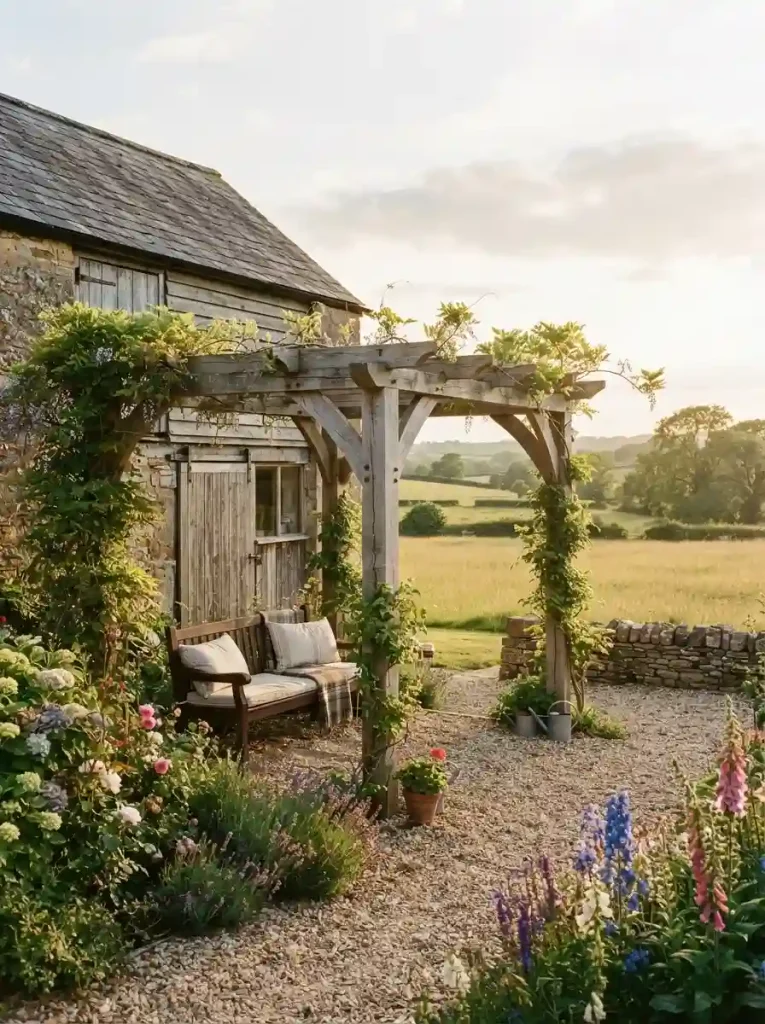 13. Add a Rustic Pergola Beside the Barn