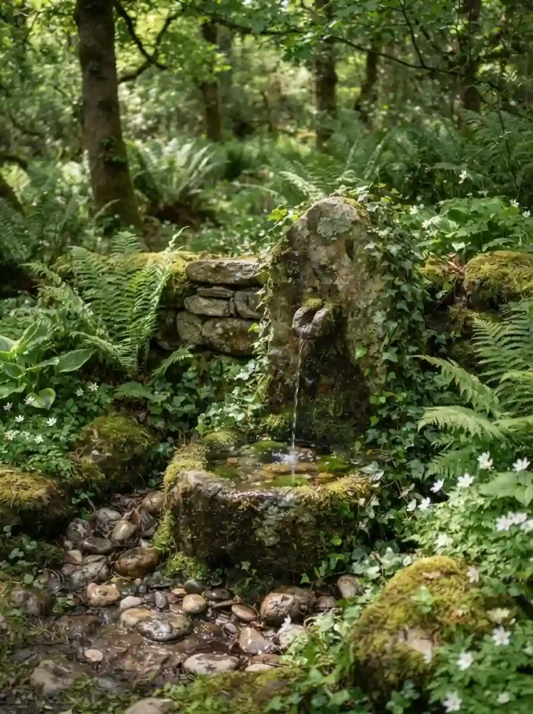 13. Add a Rustic Stone Water Feature