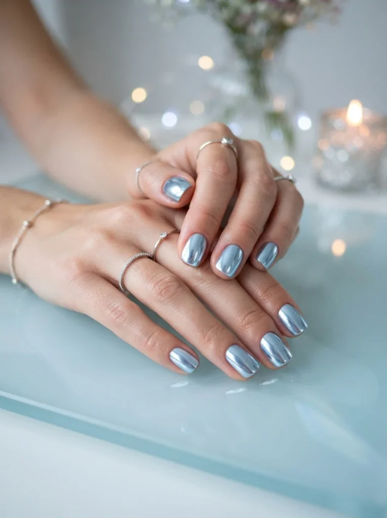 13. Blue Chrome Birthday Nails