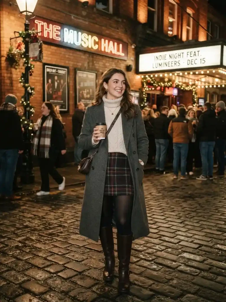13. Cream Sweater With A Plaid Mini Skirt