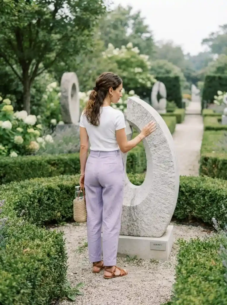 13. Lavender Pants with a White Ribbed Tee