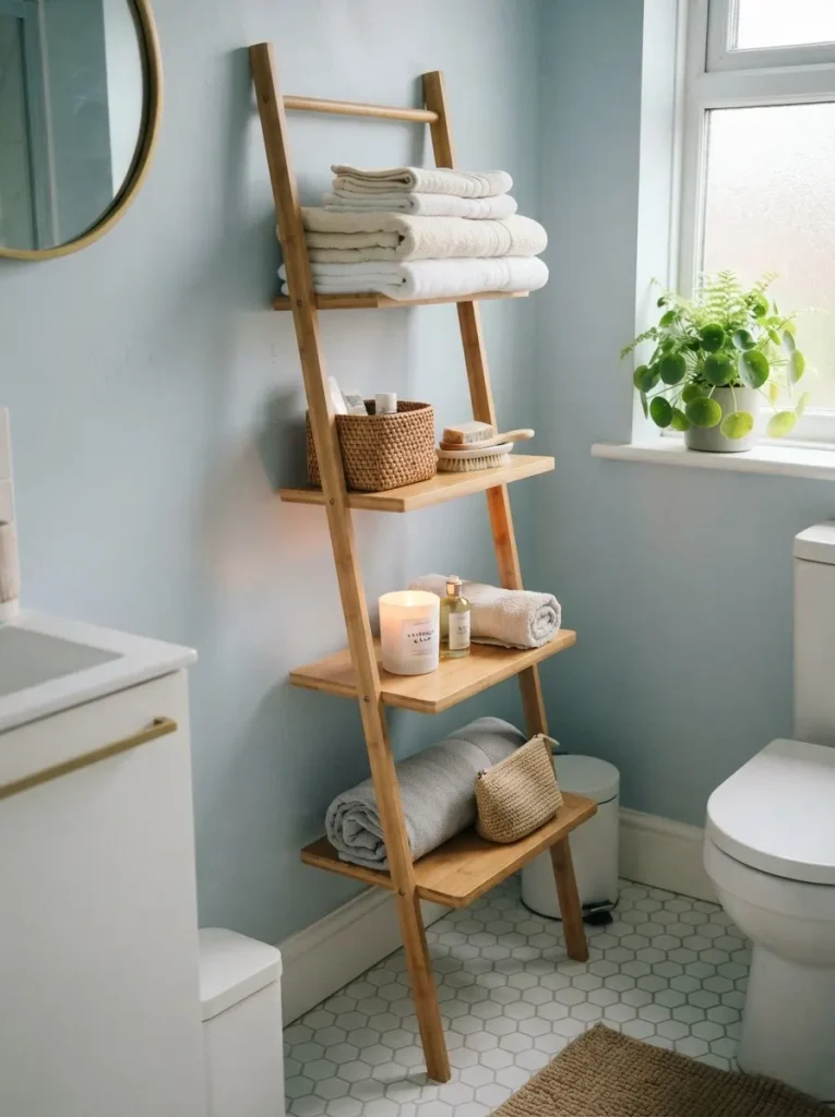 13. Leaning Ladder Shelf for Vertical Storage