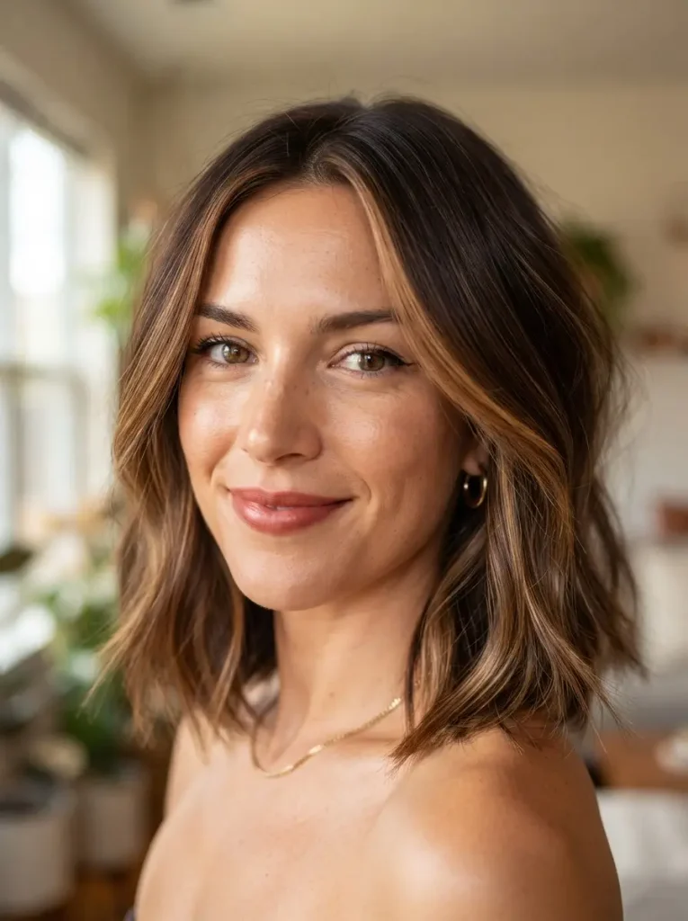 13. Lob with Face-Framing Highlights