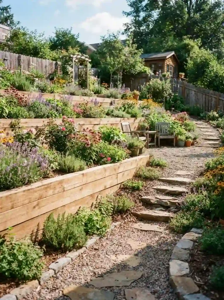 13. Low Timber Tiered Retaining Walls