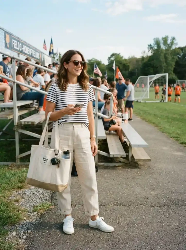 13. Relaxed Trousers With a Striped Tee