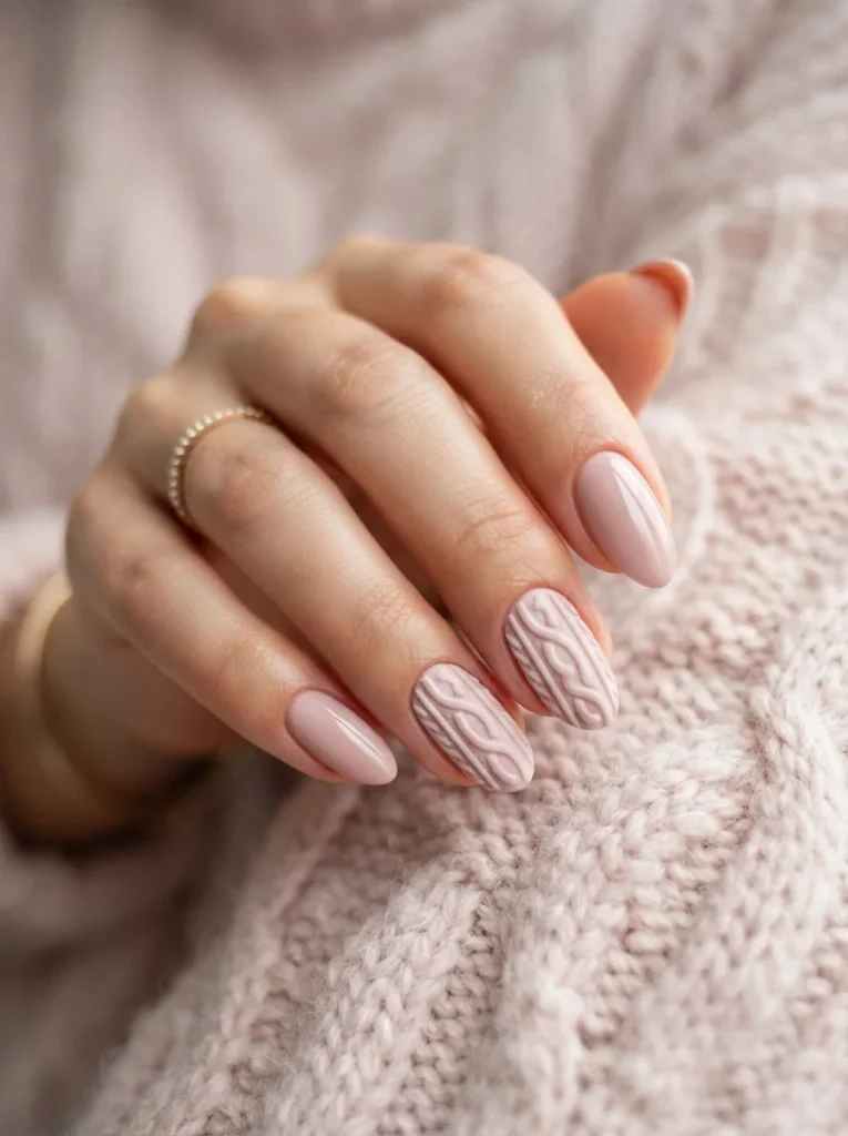 13. Soft Pink Cable Knit Nails