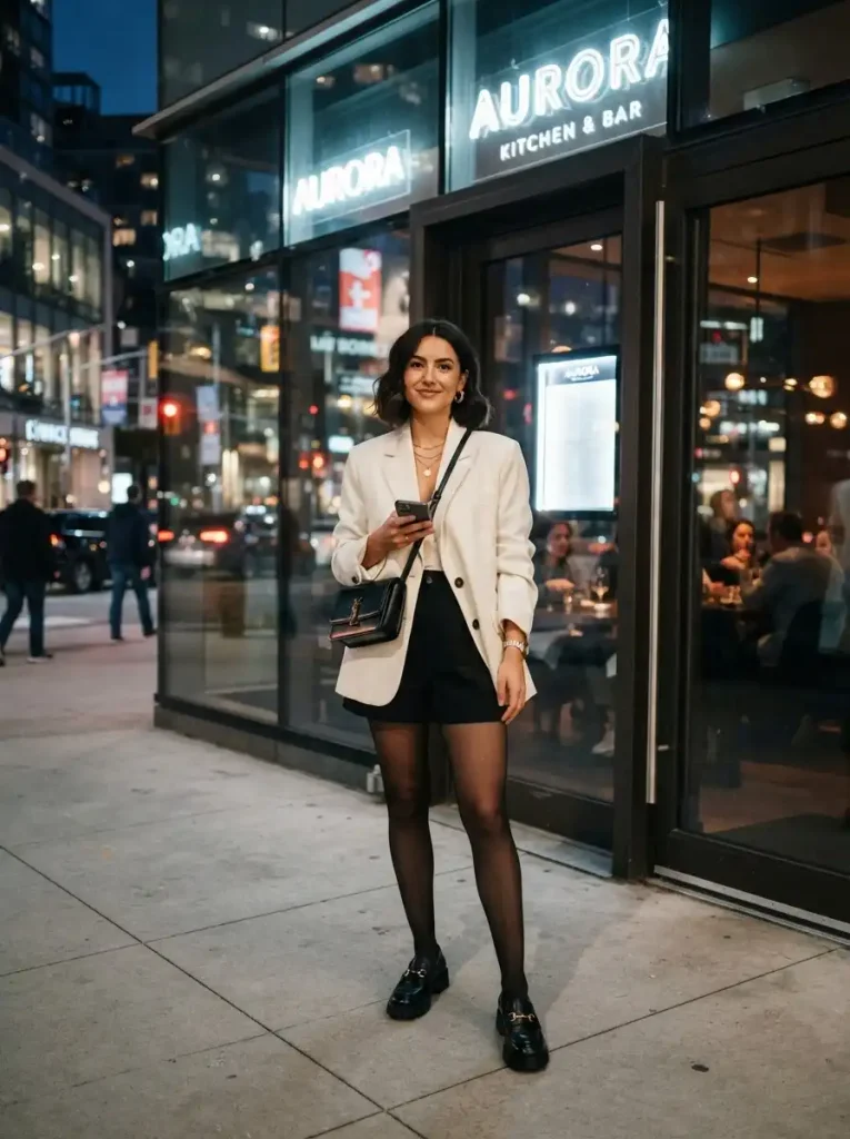 13. Tailored Blazer With Shorts and Tights