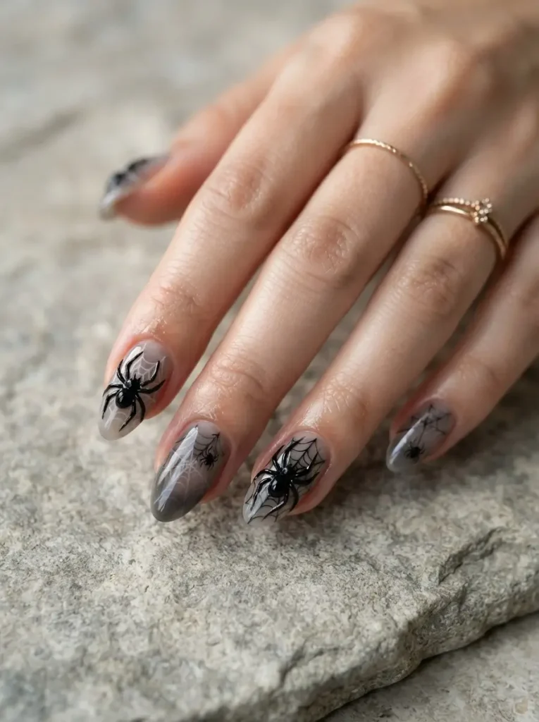 14. 3D Spider Accent Nails
