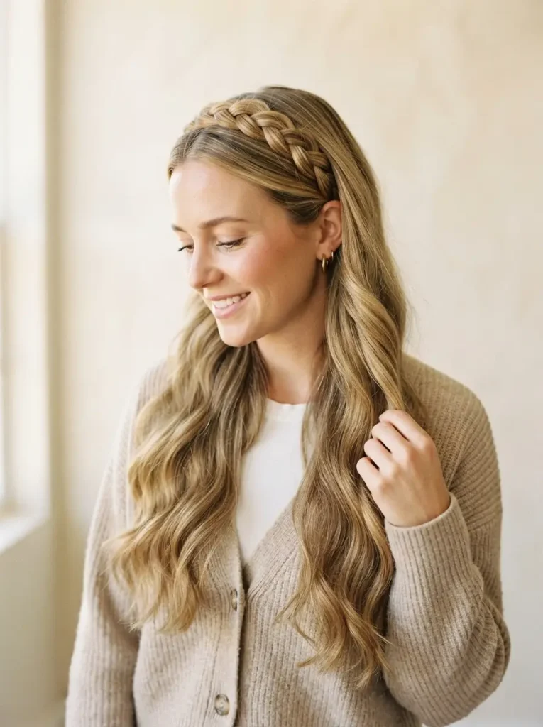 14. Braided Headband with Hair Worn Down