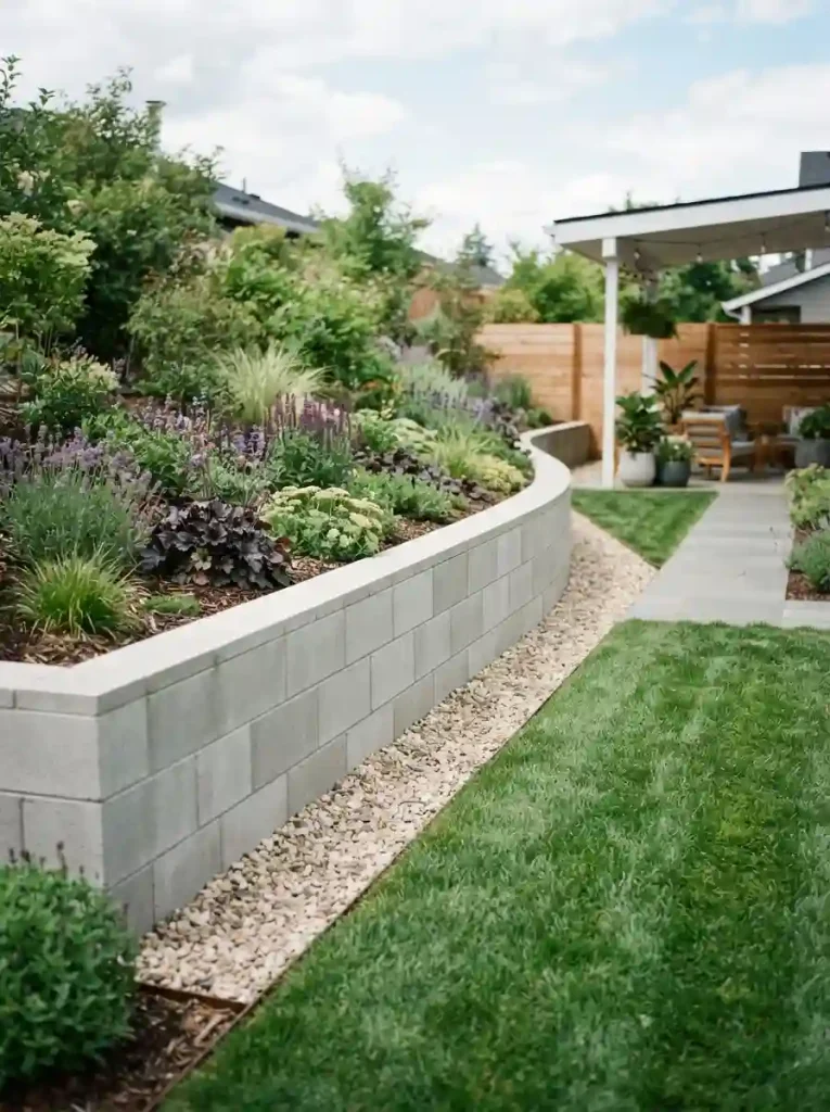 14. Landscape Block Wall With Gravel Border