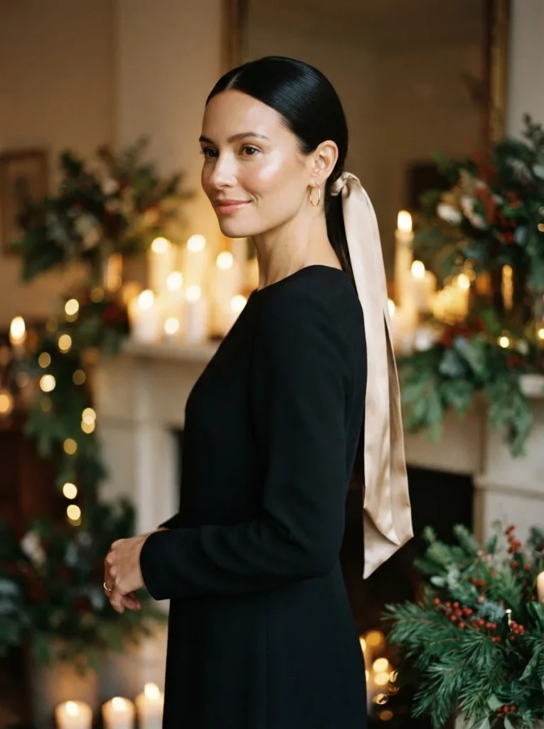 14. Low Ponytail with a Satin Ribbon