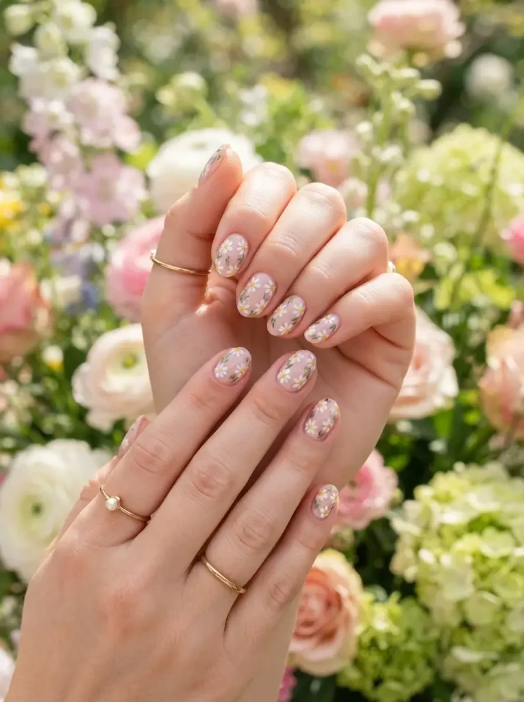 14. Short Floral Birthday Nails