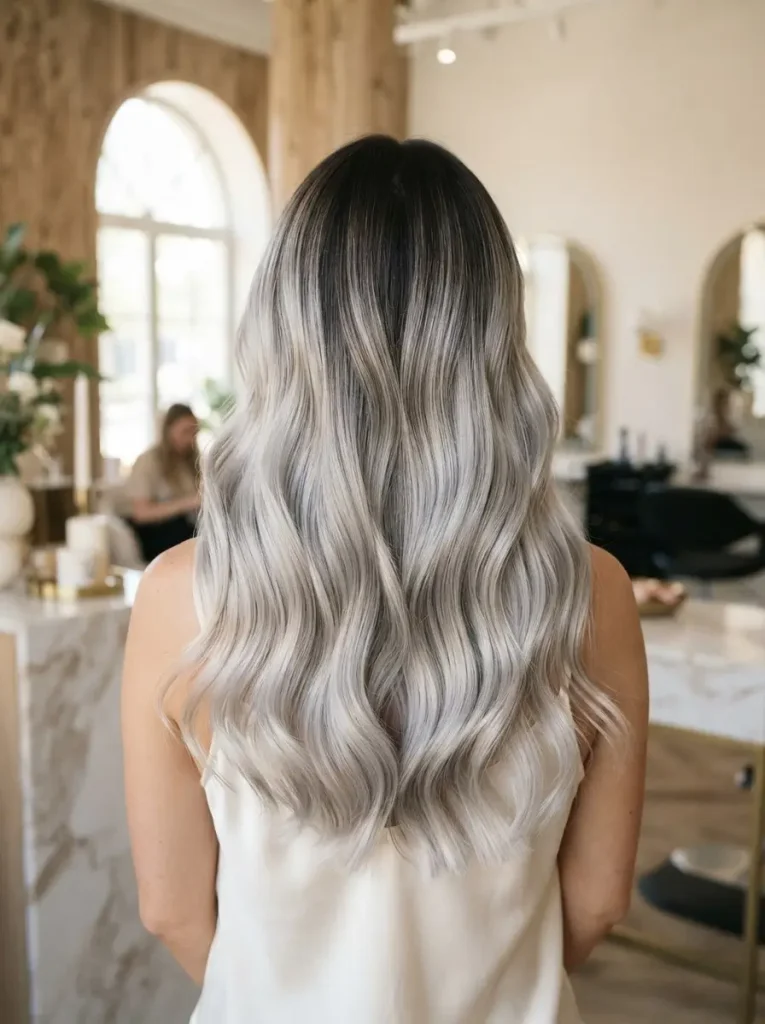 14. Silver Highlights With Dark Roots