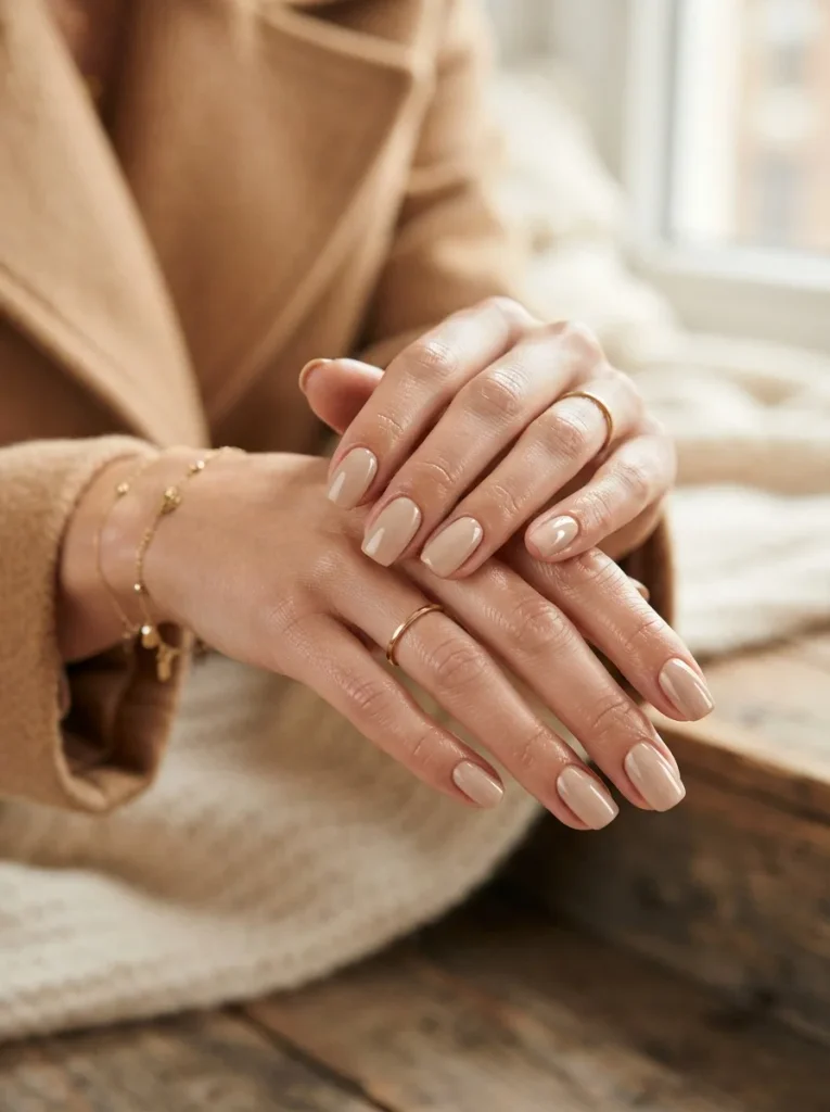 14. Soft Sand Nails with a High-Gloss Finish